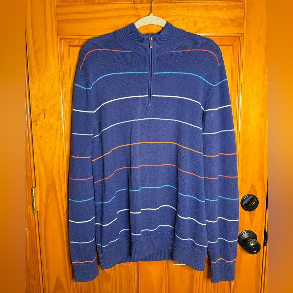 Brooks Brothers Striped Quarter Zip Pullover Sweater Cotton Cashmere Mens Large